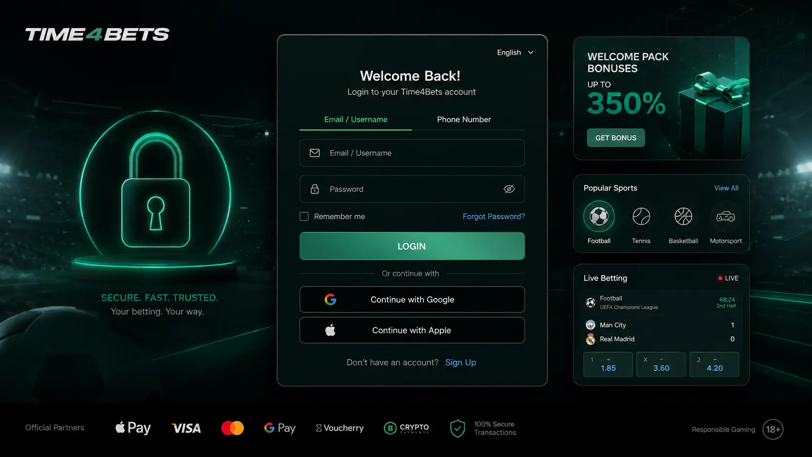 Secure Time4Bets login before opening the withdrawal cashier