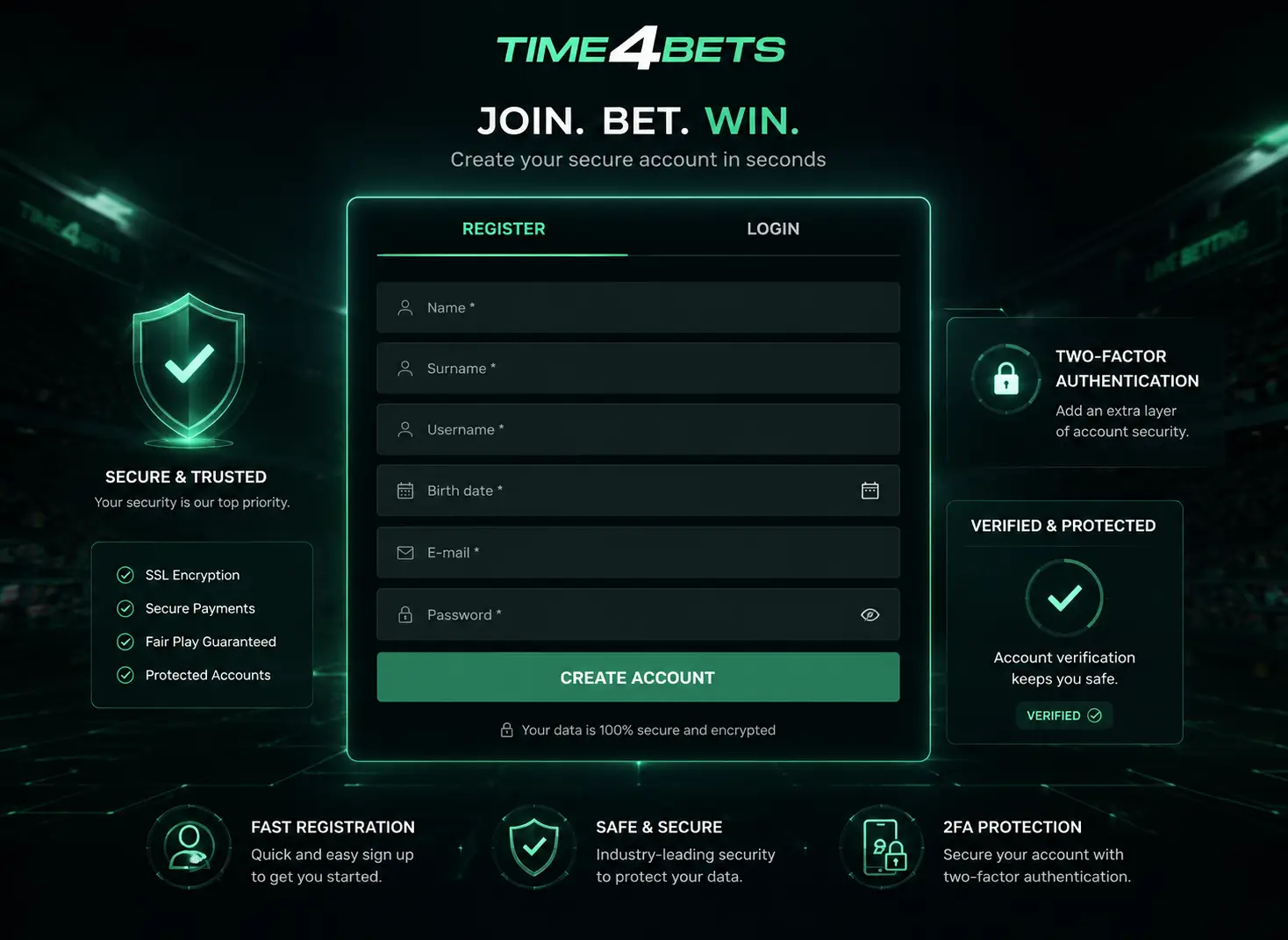 Time4Bets registration form and account creation steps